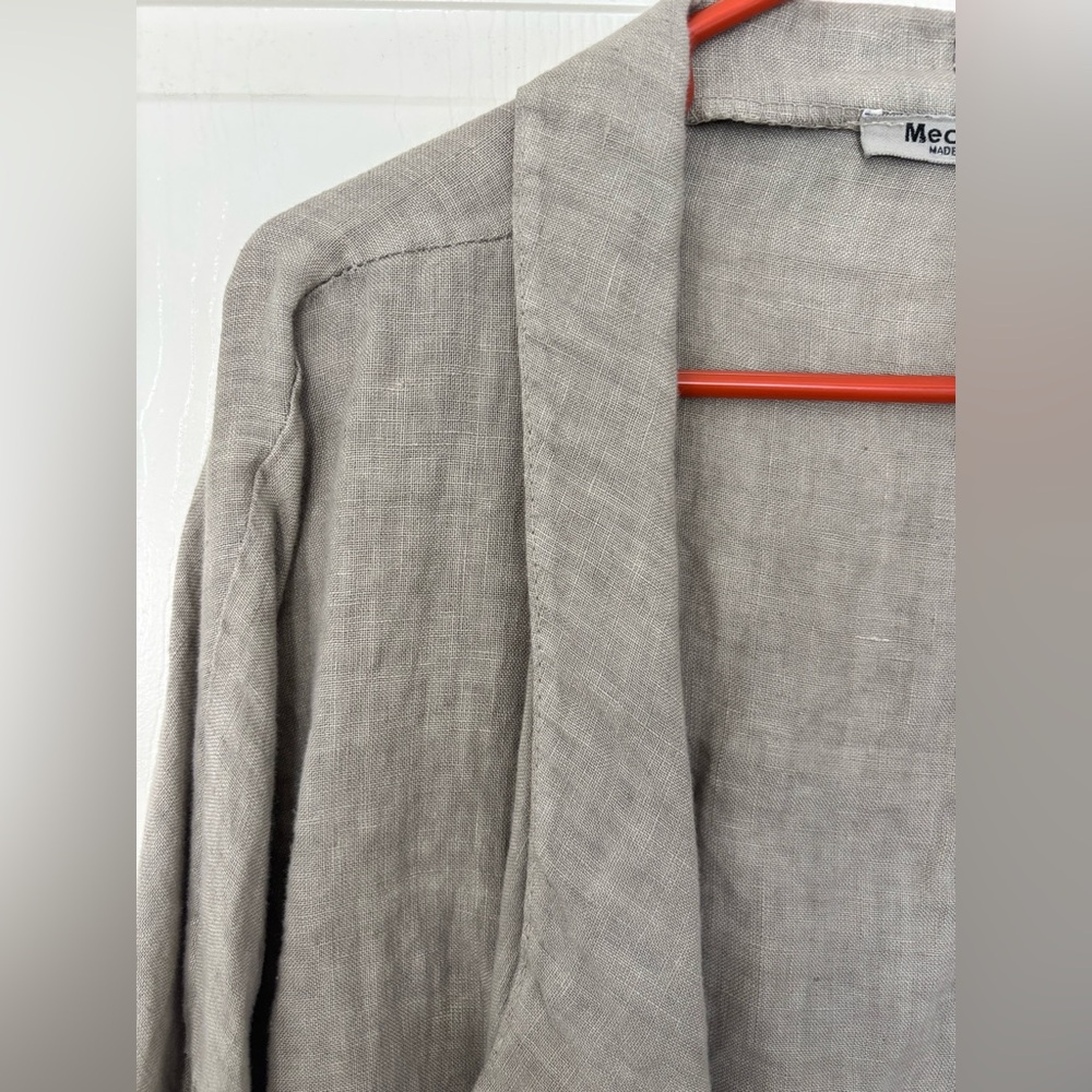 Meo Mali Light Olive Green/Gray Linen 3/4 Sleeve Open Cardigan - Picture 3 of 7